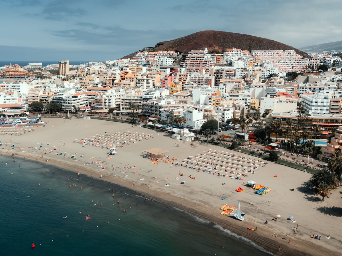 Los Cristianos beach and harbour from the air